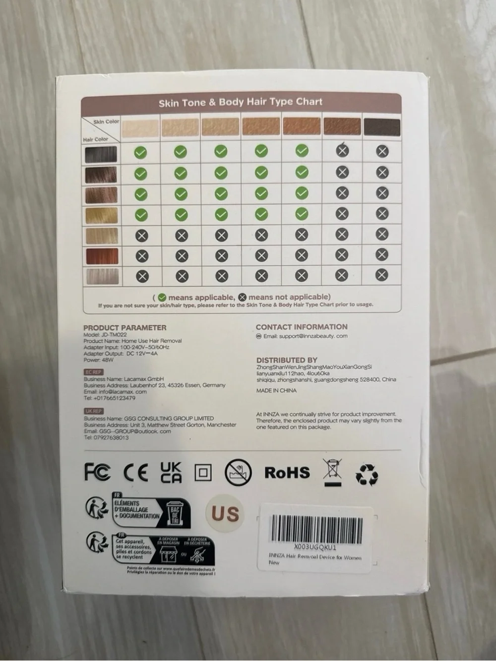 innza JD-TM022 Rose Gold Home IPL Hair Removal Device